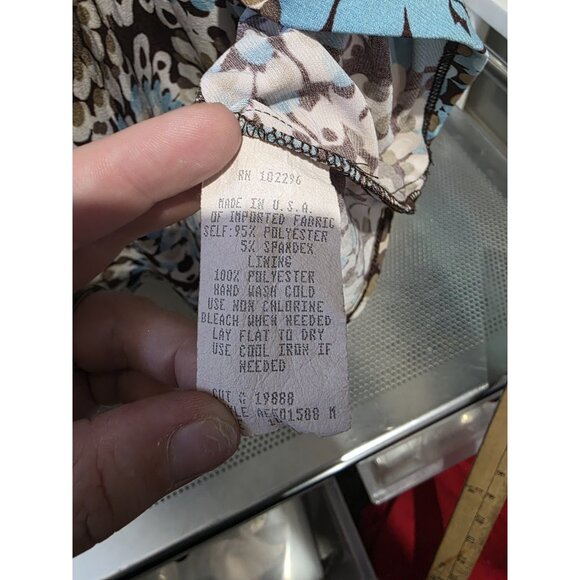 Connected Apparel Blue Brown Floral Knee Length Dress Women's Size 10 - Picture 4 of 5